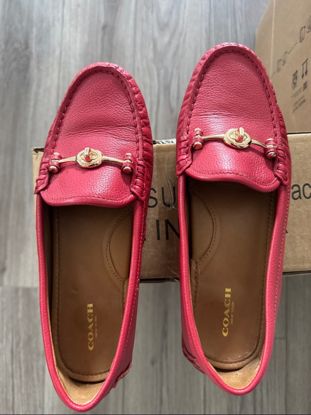 Coach Pink Leather Horsebit Loafers